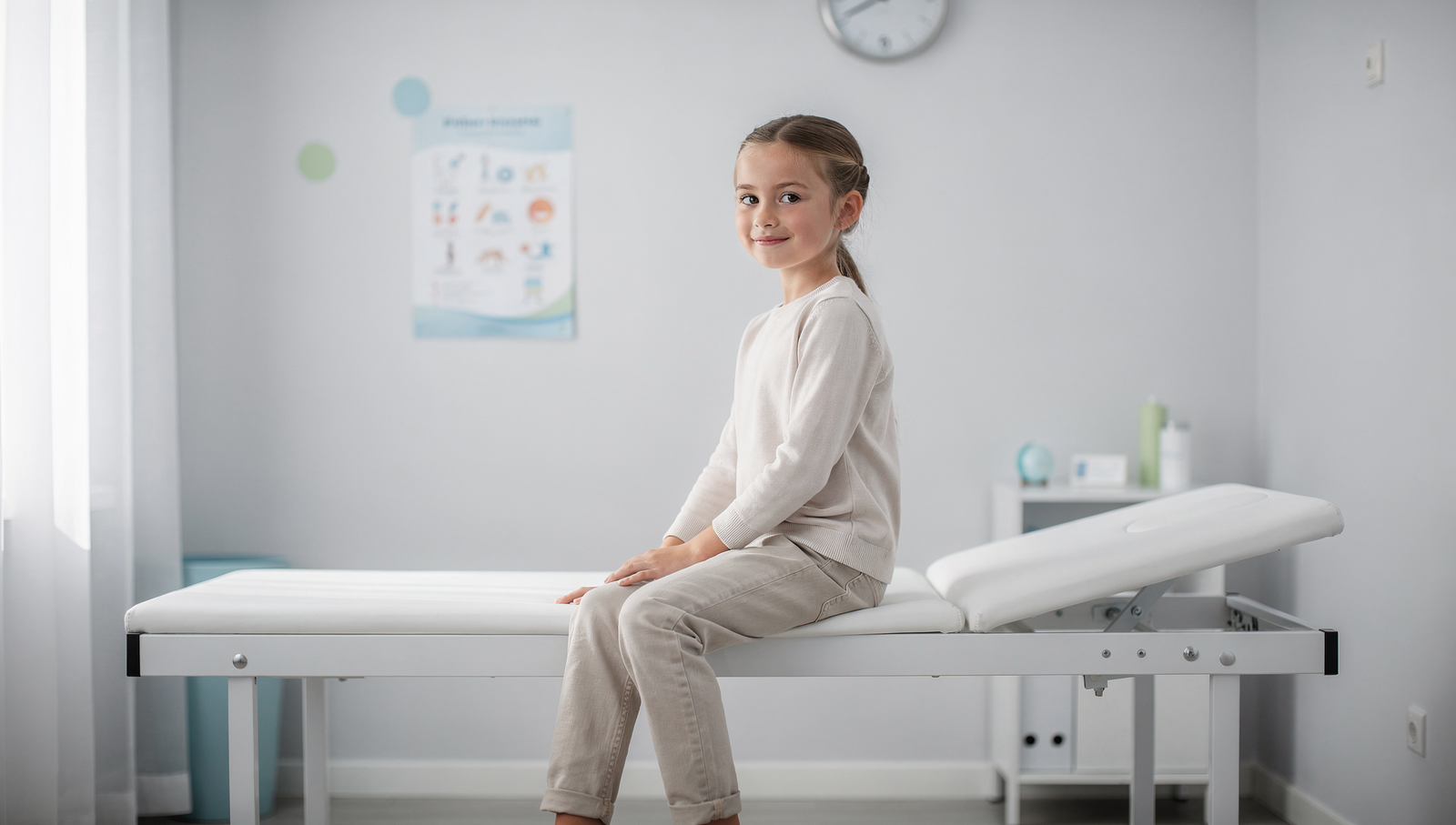 Una niña sonríe al ser atendida en la consulta 