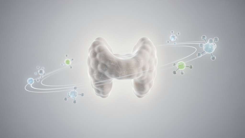 Imagen de una glándula tiroides y sus hormonas