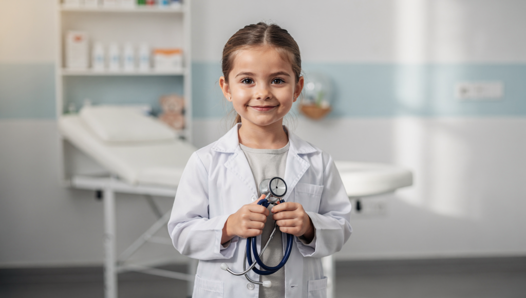 Una niña pequeña muestra interés por la medicina